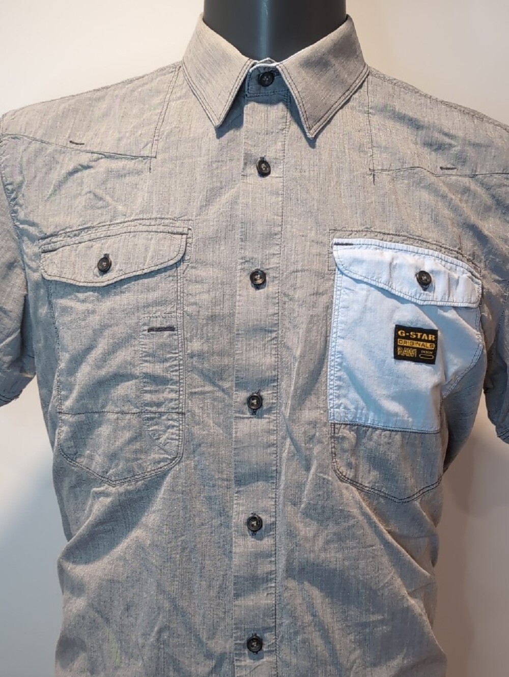 G-Star Grey Short Sleeve Button-Down Shirt XL